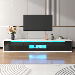 modfu Meuble TV blanc et noir brillant 180x35x30 cm, avec LED