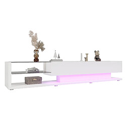 Acheter modfu Meuble TV blanche brillante 170x36x38 cm, 2 étagères en verre, avec LED