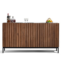 Merax Buffet En Chêne Foncé-3 Portes-design Ondulé 3d-étagères Réglables-rangement Pour Salon pas cher
