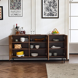 Avis Merax Buffet En Chêne Foncé-3 Portes-design Ondulé 3d-étagères Réglables-rangement Pour Salon