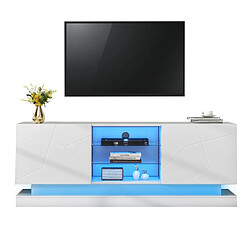 Acheter modfu Meuble TV blanc mat 160x38,5x60 cm, 1 étagère en verre, avec LED