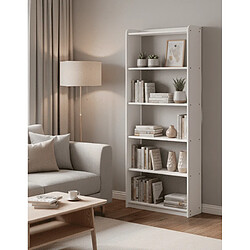 Pegane Bibliothèque avec 6 étagères, en pin massif coloris Blanc