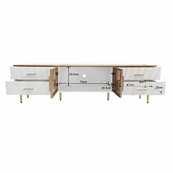 Acheter modfu Meuble TV blanc 170x37x47,5 cm, 2 portes en verre, 4 tiroirs, avec LED