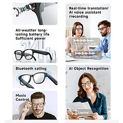 INF Lunettes intelligentes AI à monture noire avec caméra HD 8MP et assistant vocal Transparen pas cher