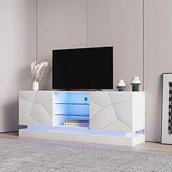 modfu Meuble TV blanc mat 160x38,5x60 cm, 1 étagère en verre, avec LED
