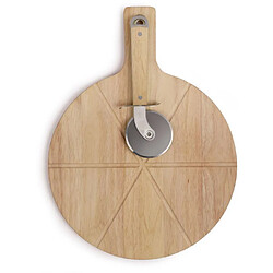 Ensemble à pizza - LIVOO - MES138 - 40 x 30 x 1,5 cm - 1 roulette à pizza - En bois d'hévéa