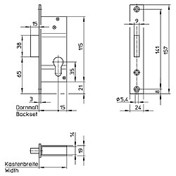 WILKA 453H006001 - Serrure à larder 19 mm - Têtière 157x24 mm