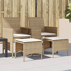 vidaXL Canapé de jardin 2 places avec table et tabourets beige rotin