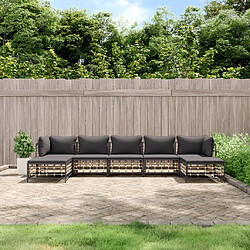 vidaXL Salon de jardin 7 pcs avec coussins anthracite résine tressée
