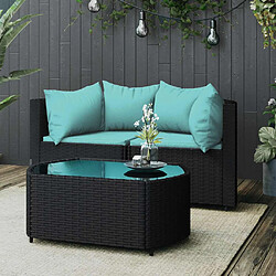 vidaXL Salon de jardin 3 pcs avec coussins Noir Résine tressée