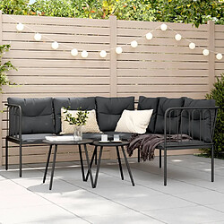 vidaXL Canapé de jardin avec coussins forme de L noir acier textilène