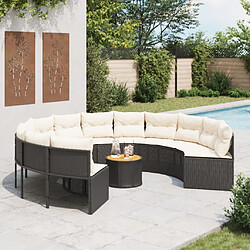 vidaXL Canapé de jardin avec table coussins rond noir résine tressée