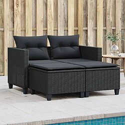 vidaXL Canapé de jardin 2 places avec tabourets noir résine tressée