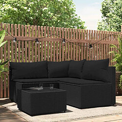 vidaXL Salon de jardin 4 pcs avec coussins Noir Résine tressée