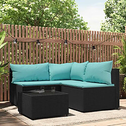 vidaXL Salon de jardin 4 pcs avec coussins Noir Résine tressée