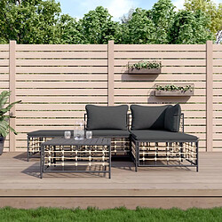 vidaXL Salon de jardin 5 pcs avec coussins anthracite résine tressée