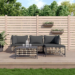 vidaXL Salon de jardin 4 pcs avec coussins anthracite résine tressée