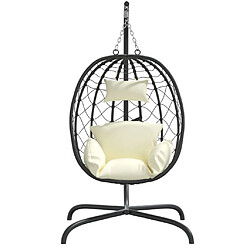 Avis vidaXL Fauteuil suspendu avec coussin en polyrotin et acier blanc crème