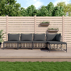 vidaXL Salon de jardin 5 pcs avec coussins anthracite résine tressée