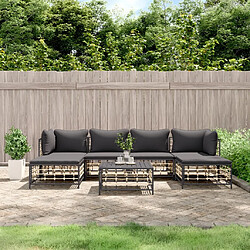 vidaXL Salon de jardin 7 pcs avec coussins anthracite résine tressée