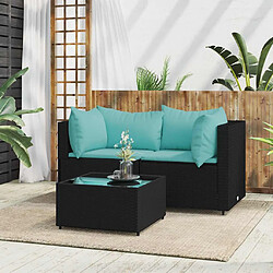 vidaXL Salon de jardin 3 pcs avec coussins Noir Résine tressée