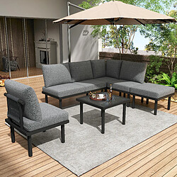 DZMDIP Salon de jardin 6 pièces – Pieds réglables – Plateau verre lisse – Coussins inclus, Beige
