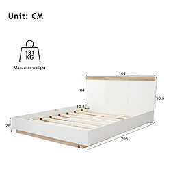 Acheter Merax Lit Double 140x200 cm-lit Suspendu En Bois-moderne-en Chêne/blanc