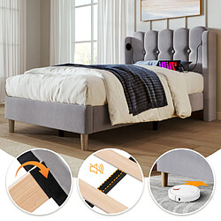 Merax Lit Double Capitonné Avec Port USB Type-c-lit Adulte 90x200cm-revêtement En Lin Gris-gris pas cher