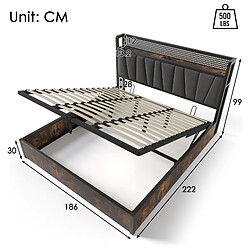 Acheter Merax Lit Double 180x200cm-contrôle Par Application LED-avec Fonction De Charge USB-en Bois-gris