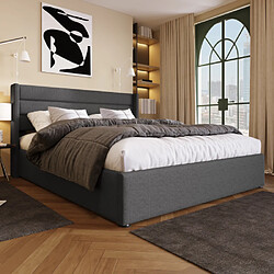 Avis Merax Lit Double Hydraulique 180x200cm-lit Coffre-sommier à lattes en bois-en Lin-Gris
