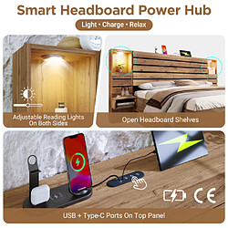 Merax Lit Double 160x200 Cm-avec Spots LED Intégrés-USB/Type-C-niche Éclairée-en Bois-naturel pas cher