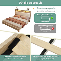 Merax Lit Double 180×200cm-En Bois Avec LED - Tête De Lit Avec Rangementen -Silencieux-Chêne pas cher