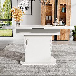 modfu Table à manger extensible ovale 110-130x70x75 cm avec rangement blanc et argenté