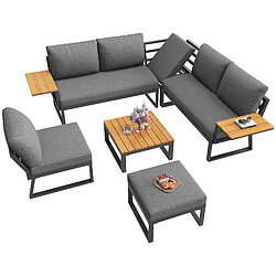 DZMDIP Salon de Jardin avec Table Basse et fauteuil inclinable - avec coussin de siège - Gris
