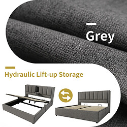 Merax Lit 180x200cm-lit Simple Multifonctionnel Avec Rangement, Recharge-lit Hydraulique-gris pas cher