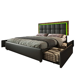 Merax Cadre De Lit LED - 160x200cm - 4 Tiroirs - Tête Réglable - Pu Noir