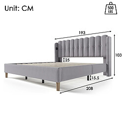 Acheter Merax Lit Double Capitonné Avec Port USB Type-c-lit Adulte 180x200cm-revêtement En Lin Gris-gris