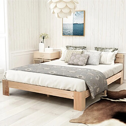 Avis Merax Lit Double 140x200cm-lit Adulte Avec Sommier à Lattes-en Bois Massif-naturel