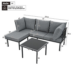 DZMDIP Salon de jardin, Canapé d'angle avec table basse + repose-pieds, Tubulure acier galvanisé pas cher