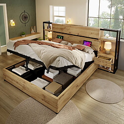 Avis Merax Lit Double 180×200cm-en Bois-système Hydraulique-tête De Lit Coffre-USB Et Type-c-Bois