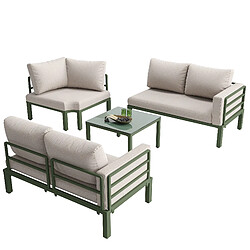 DZMDIP Salon de Jardin Extérieur 5 Places - Acier Galvanisé Antirouille - Pieds Réglables