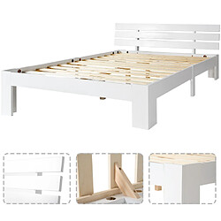 Avis Merax Lit Double 140x200cm-lit Adulte Avec Sommier à Lattes-en Bois Massif-blanc
