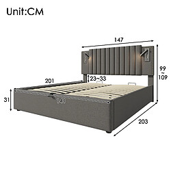 Acheter Merax Lit Double 140x200cm-avec Rangement-lampe De Lecture Avec Port USB-dossier Capitonn-gris