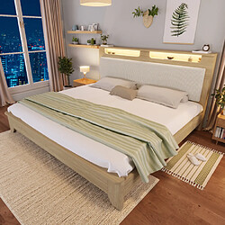 Avis Merax Lit Double 180×200cm-En Bois Avec LED - Tête De Lit Avec Rangementen -Silencieux-Chêne