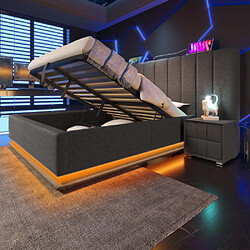 Avis Merax Lit 180x200-lit Double Avec Rangement-éclairage LED-prises USB Et Type-c-en Lin-gris