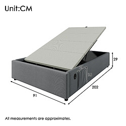 Acheter Merax Lit Simple 90×200 Cm-avec Port USB-c-avec Rangement Hydraulique-en Lin-gris