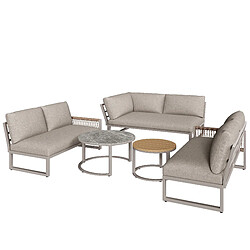 DZMDIP Ensemble salon de jardin 6-7p, canapé d'angle, pieds réglables, coussins inclus, Beige