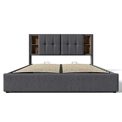 Avis Merax Lit Double Avec Chargement Sans Fil USB-c-lit 140x200 Cm-système Hydraulique-gris