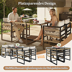 Avis DZMDIP Salon ext tressé main, coussin, table verre+4 fauteuils, résistant pluie, Beige+Noir