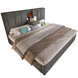 Merax Lit 140x190cm-lit Simple Multifonctionnel Avec Rangement, Recharge-lit Hydraulique-gris